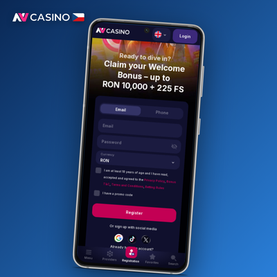 Roztočený slot na displeji mobilu – tisíce her v NV Casino aplikaci